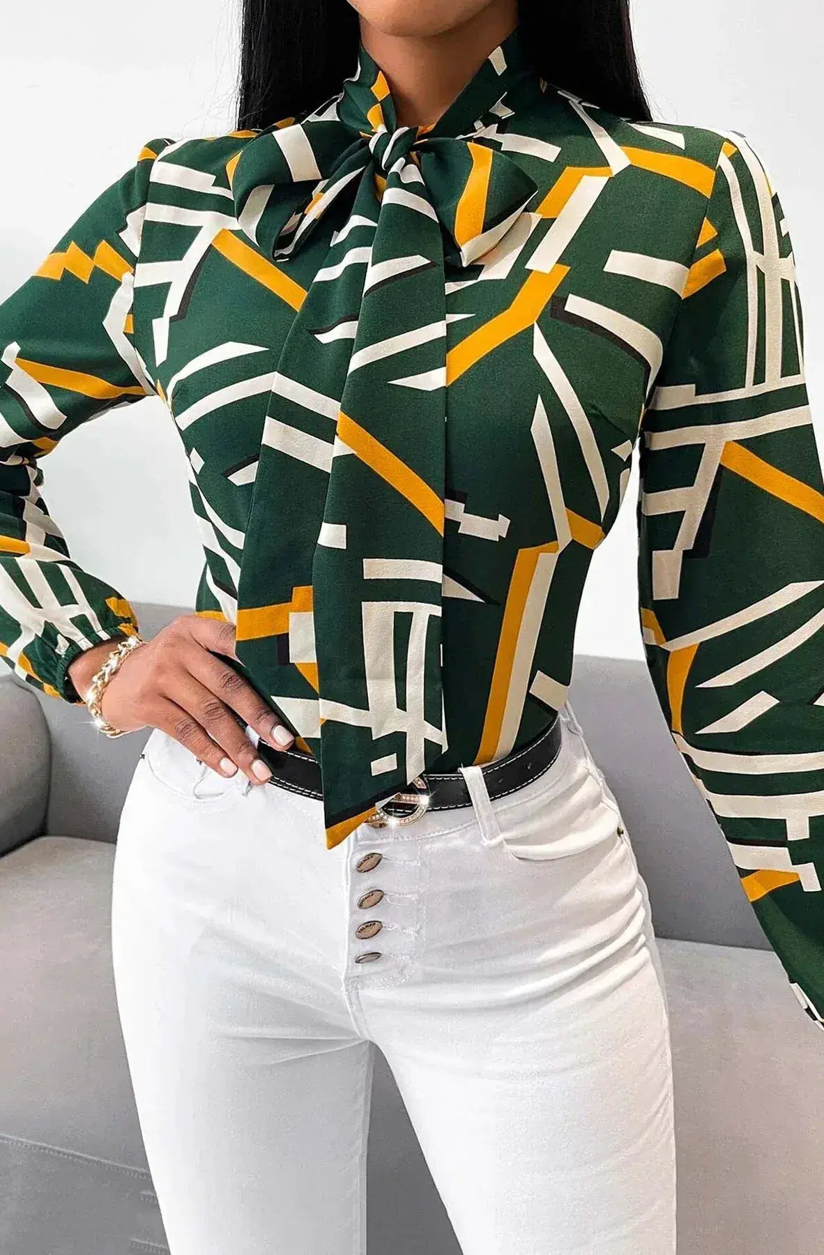 Bexlie Plus Size Abstract Print Pussybow Shirt Top by Clarissas Boutique London