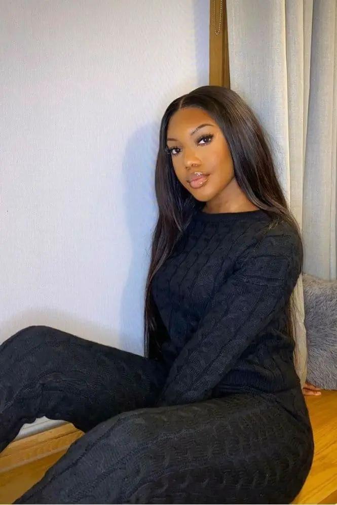 Black Cable Knit Jogger Lounge Set by Clarissas Boutique London