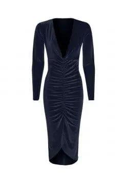Black Plunge Ruched Long Sleve Mimi Dress by Clarissas Boutique London