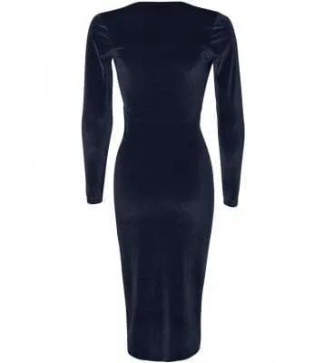 Black Plunge Ruched Long Sleve Mimi Dress by Clarissas Boutique London