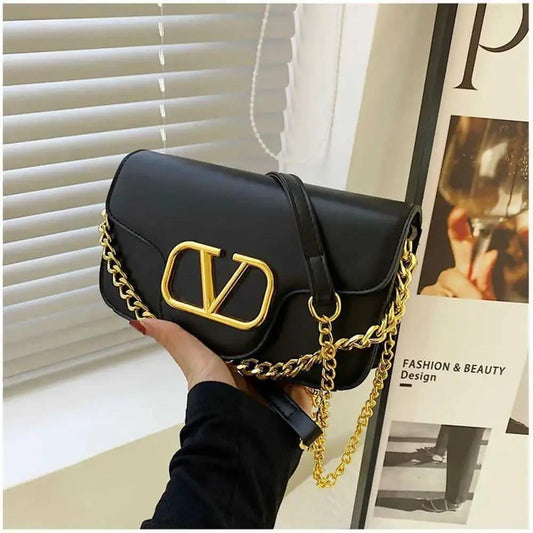 Black - V BUCKLE CLUTCH BAG- by Clarissas Boutique London