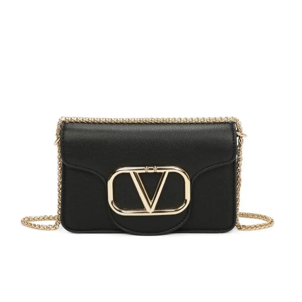 Black - V BUCKLE CLUTCH BAG- by Clarissas Boutique London