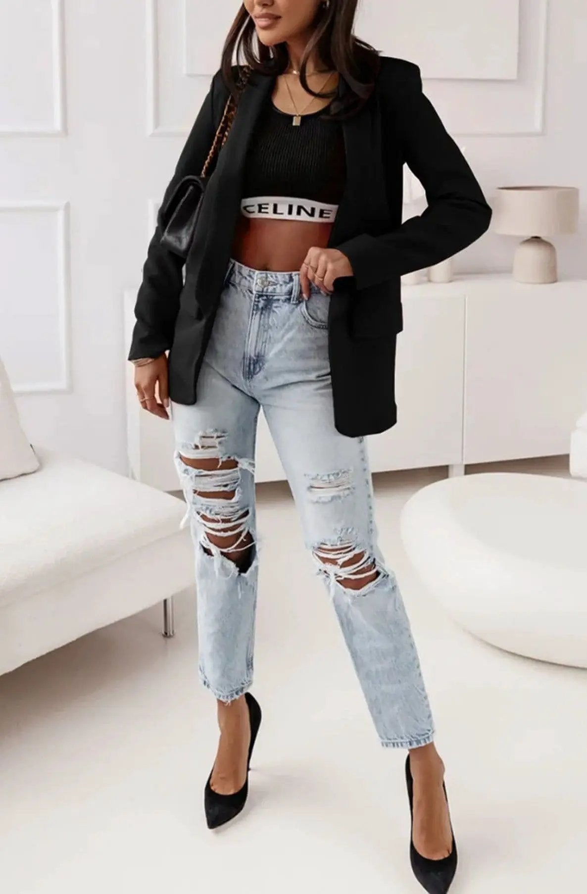 Blazer Oversized Carerra Blazer Jacket- Black by Clarissas Boutique London