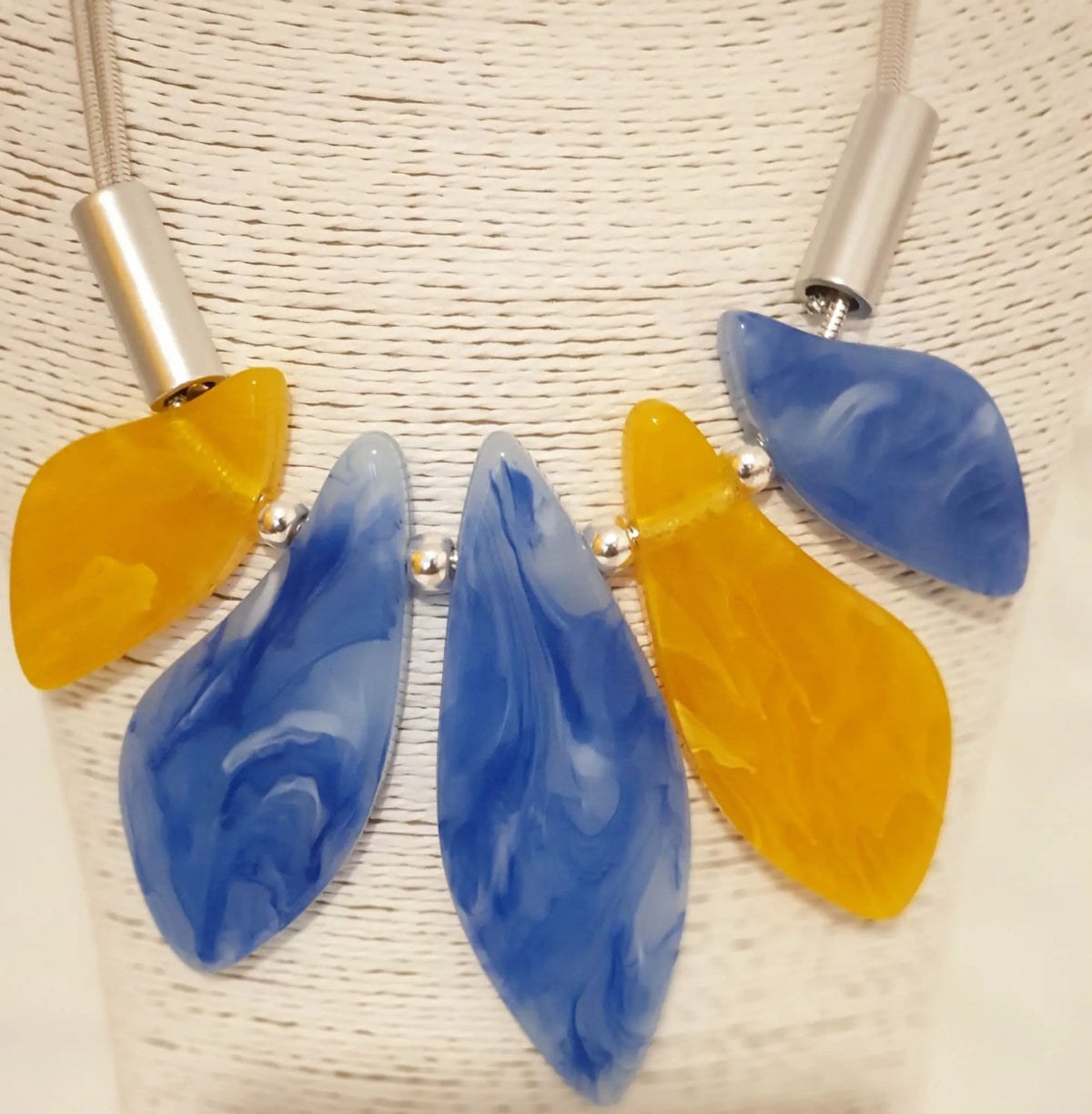 Blue And Yellow Acrylic With Silver Tone Necklace by Clarissas Boutique