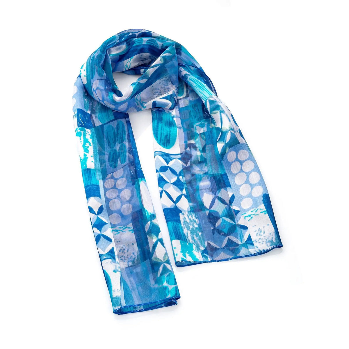 Blue tone print satin stripe design scarf. SC32342 by Clarissas Boutique