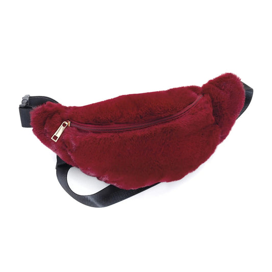 Burgundy faux fur look bum bag. BG33023 by Clarissas Boutique