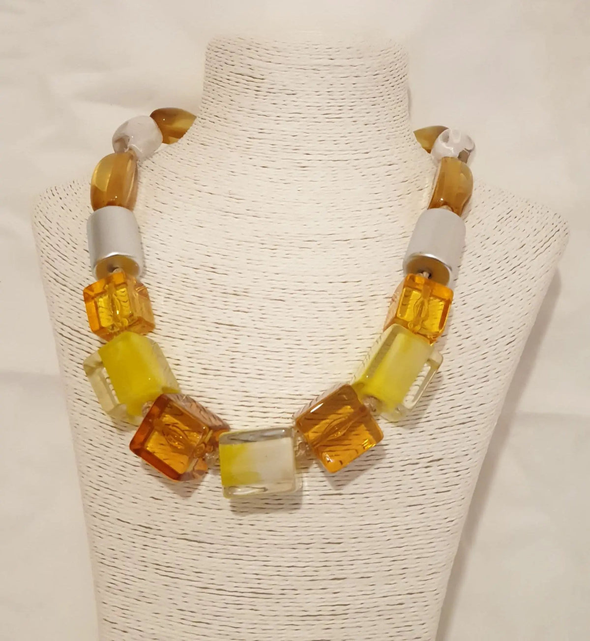 Carmel, Yellow, Clear Crystal Acrylic And Silver Necklace by Clarissas Boutique