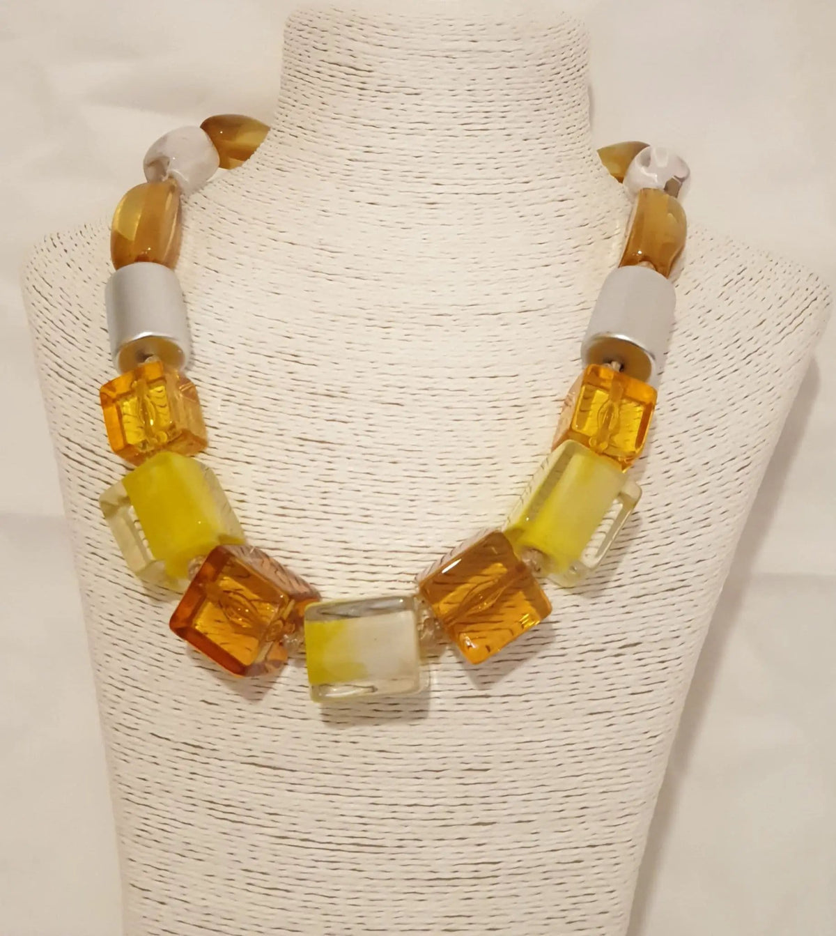 Carmel, Yellow, Clear Crystal Acrylic And Silver Necklace by Clarissas Boutique