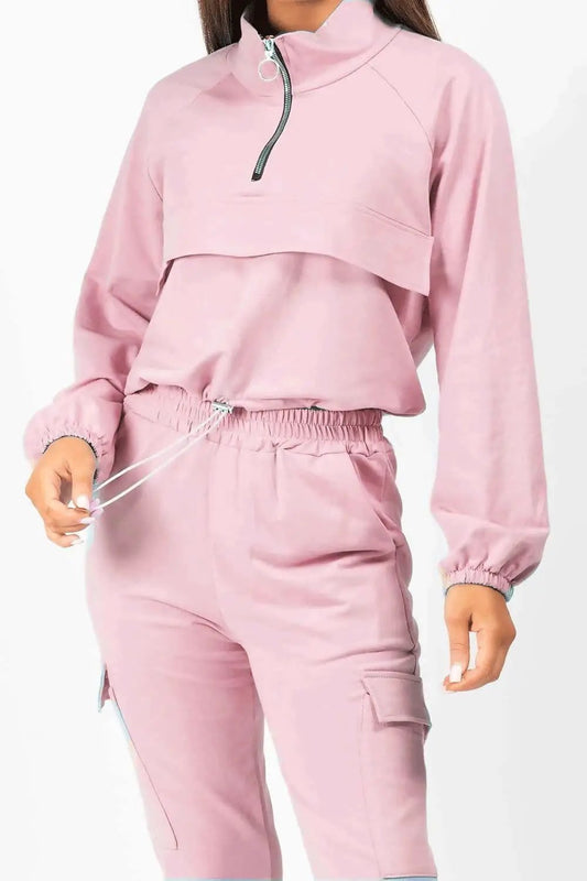 Causal Cutie Dusty Pink Front Pocket Half Zip Lounge Set by Clarissas Boutique London