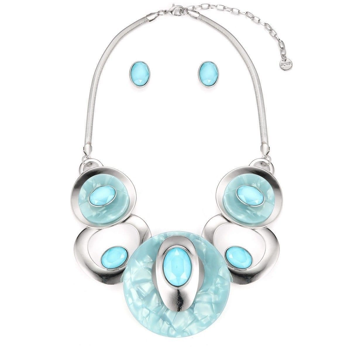 Cinque Circles Necklace Set - Silver/Pastel Blue by Clarissas Boutique