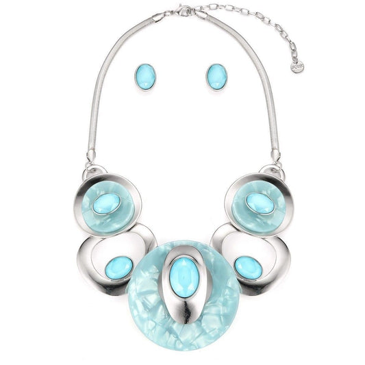 Cinque Circles Necklace Set - Silver/Pastel Blue by Clarissas Boutique