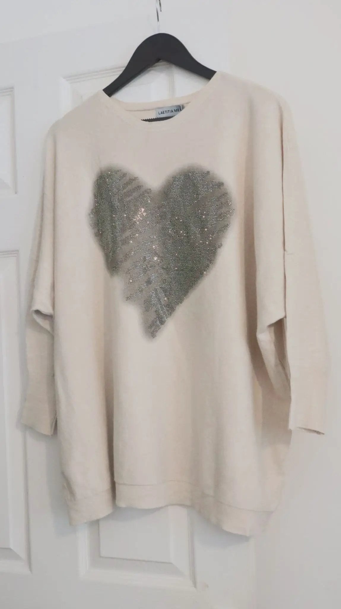 Clarissa - Cream Sparkling Heart Knitted Jumper by Clarissas Boutique London