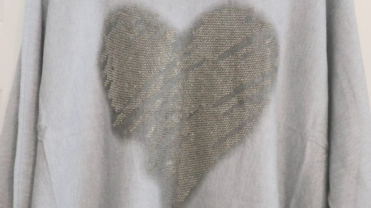 Clarissa - Gray Sparkling Heart Knitted Jumper by Clarissas Boutique London