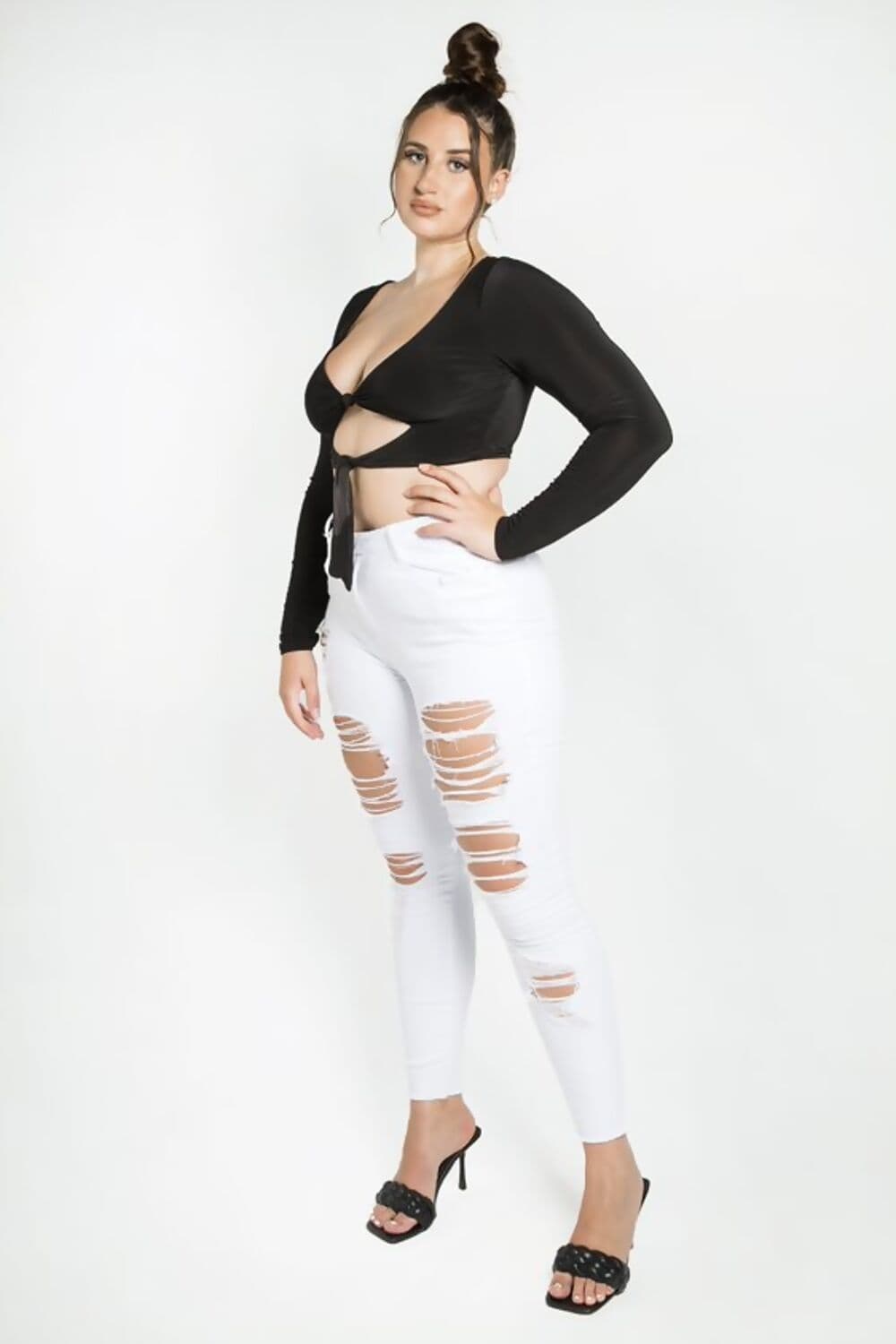 Clarissa Kisses White High Waist RIPPED Skinny Jeans by Clarissas Boutique London
