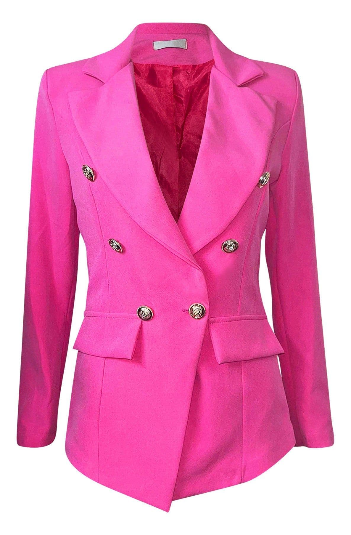 Cortana Button Detail Blazer Jacket - Hot Pink by Clarissas Boutique London