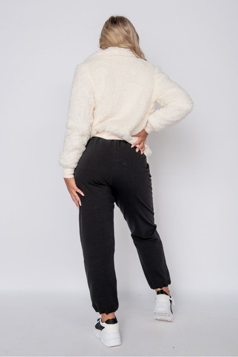 Cream Borg Fur Zip Front Bomber Jacket by Clarissas Boutique London