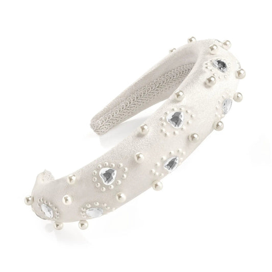 Cream velvet and pearl look heart design padded headband. HA33154 by Clarissas Boutique