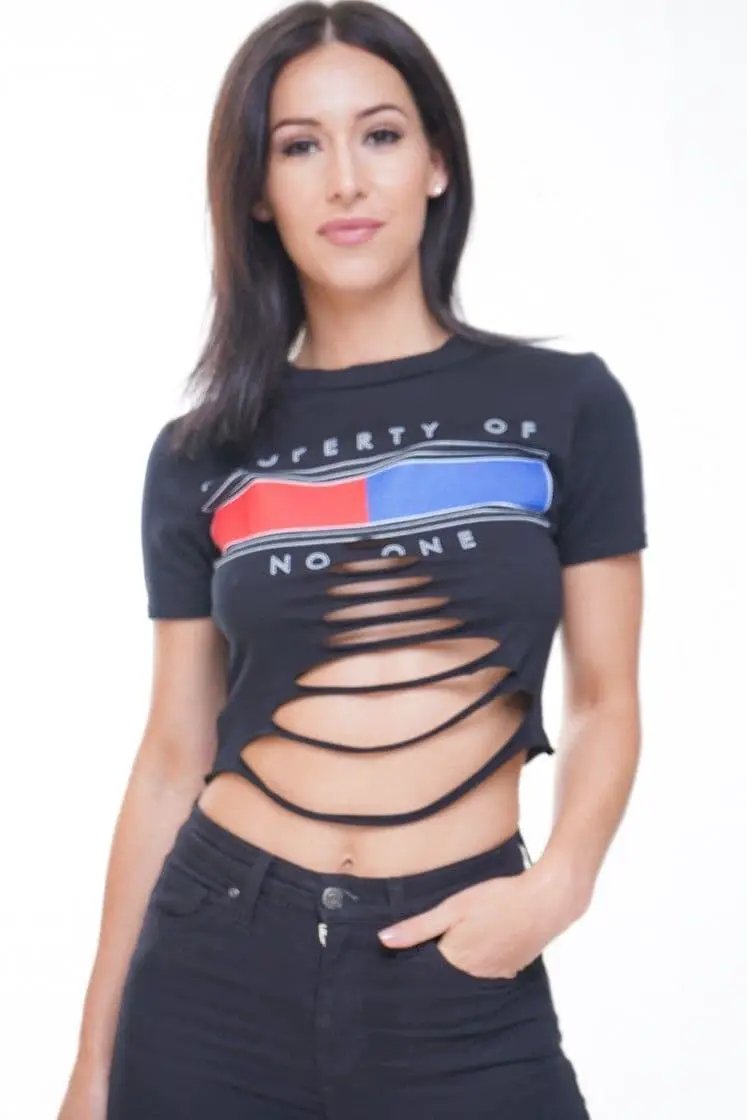 Crop Top-Property Of No One Laser Cut Crop Top-Black by Clarissas Boutique London