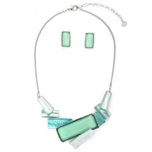 Curve Pieced Necklace Set - Turquoise by Clarissas Boutique