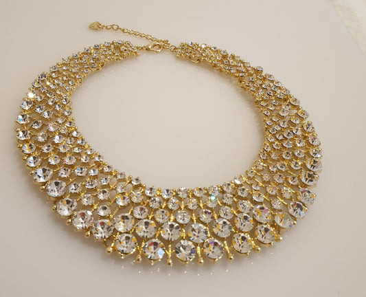 Elegant High Quality Crystal Gold Tone Statement Necklace. by Clarissas Boutique