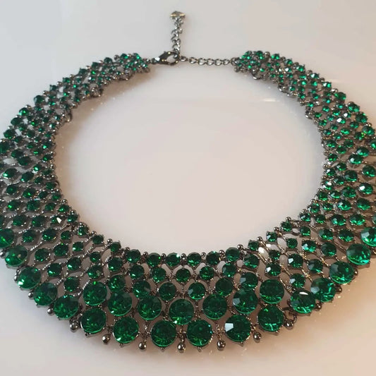Elegant High Quality Diamonte Deep Emerald Green Necklace. by Clarissas Boutique