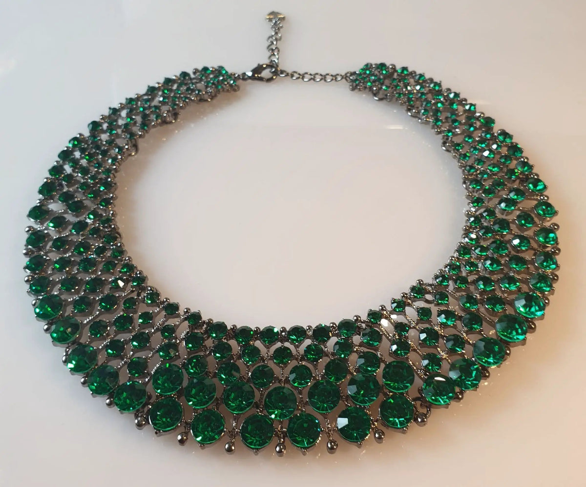 Elegant High Quality Diamonte Deep Emerald Green Necklace. by Clarissas Boutique