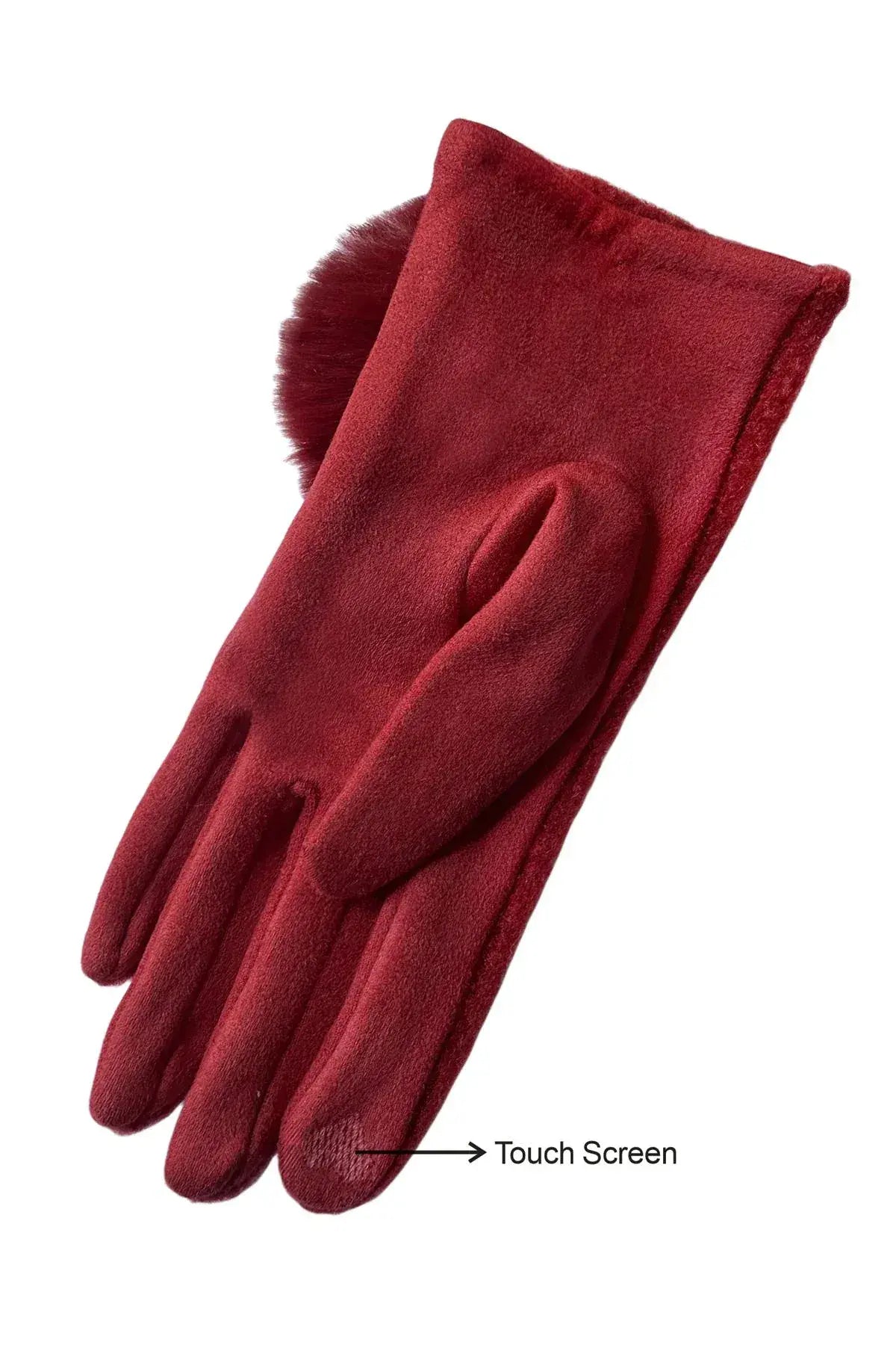 Faux Fur Pom Pom Touch Screen Gloves - Black by Clarissas Boutique