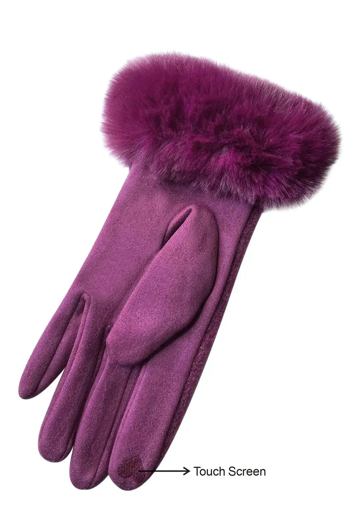 Faux Fur Trim Touch Screen Gloves - Magenta by Clarissas Boutique London