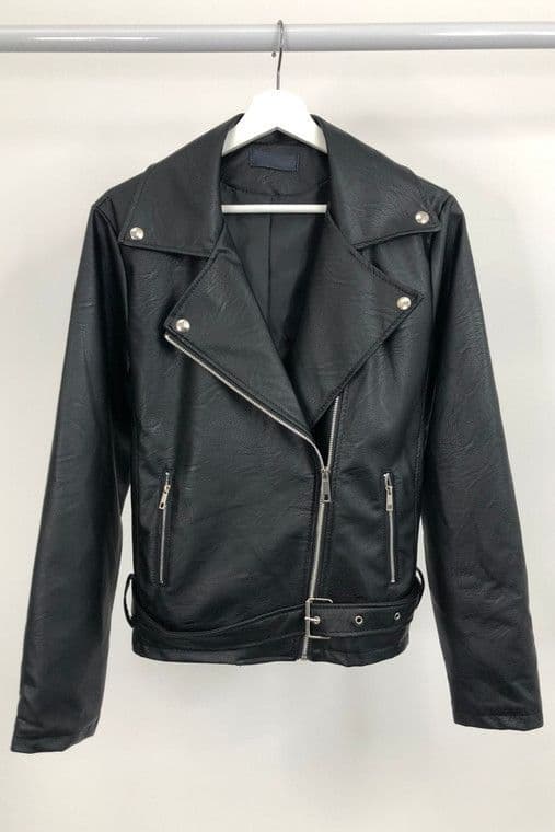 Faux Leather Boxy Biker Jacket In Black by Clarissas Boutique London