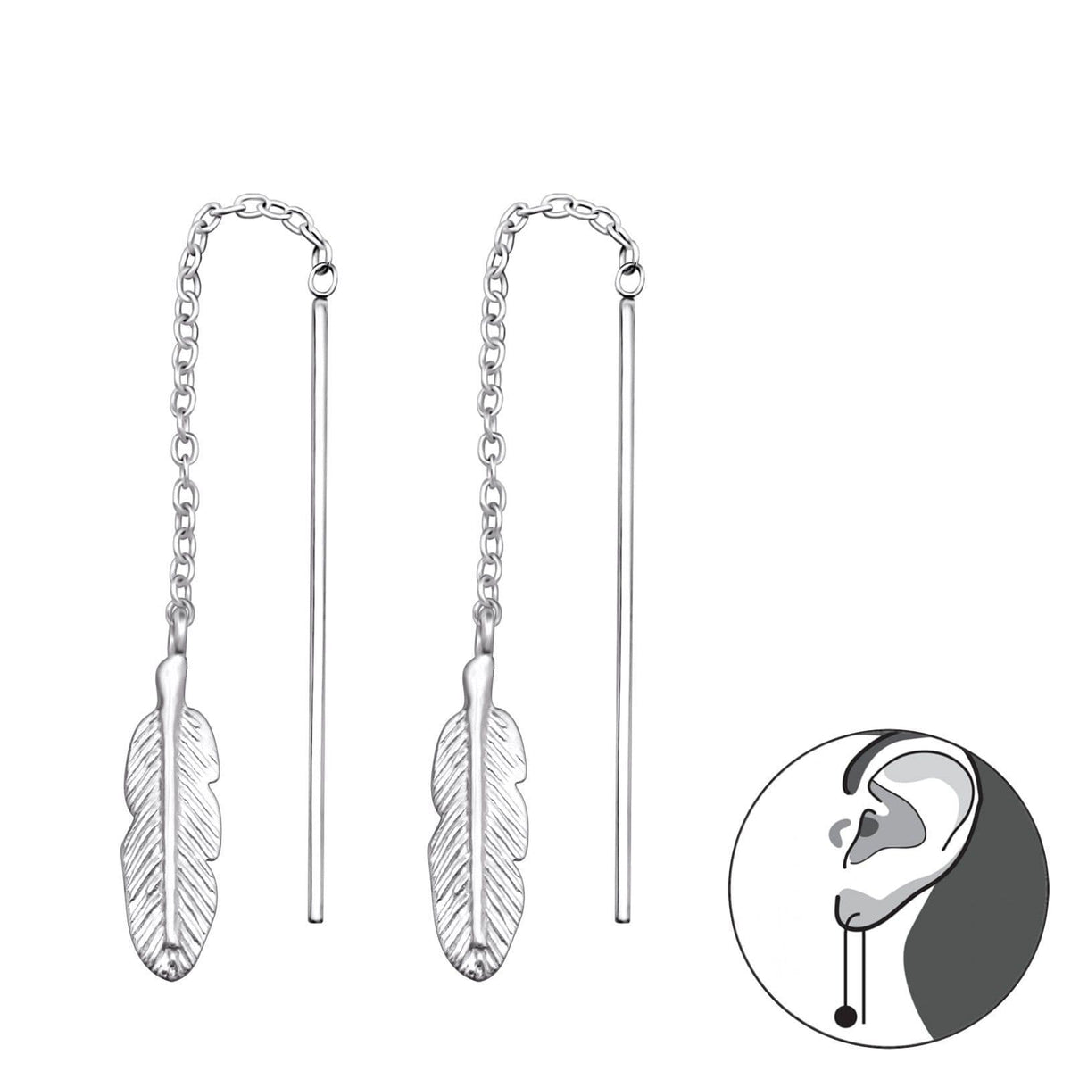 Feather - 925 Sterling Silver Plain Earring For Women's Gift Bride Made by Clarissas Boutique