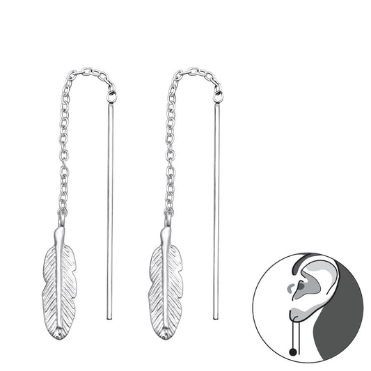 Feather - 925 Sterling Silver Plain Earring For Women's Gift Bride Made by Clarissas Boutique