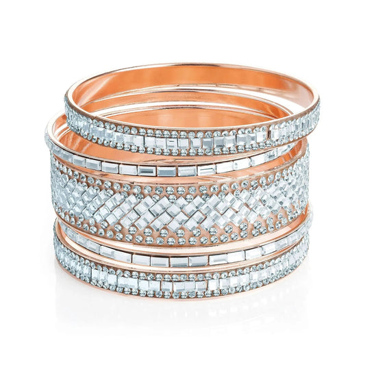 Five piece rose gold colour crystal bangle set. BA31489 by Clarissas Boutique