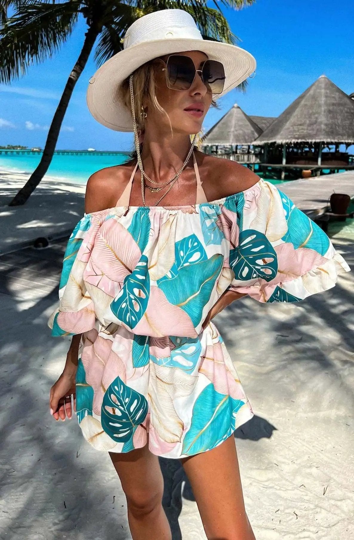 Florrie Bardot Floral Frill Playsuit - Ivory by Clarissas Boutique London