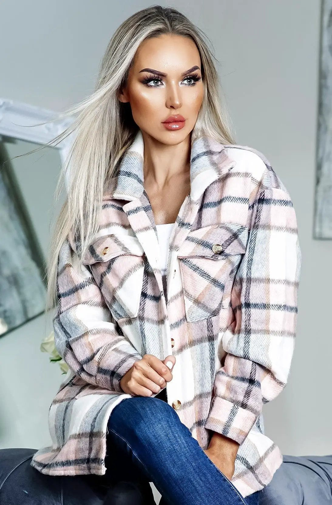 Get Cosy Gina Oversized Soft Checked Shacket by Clarissas Boutique London