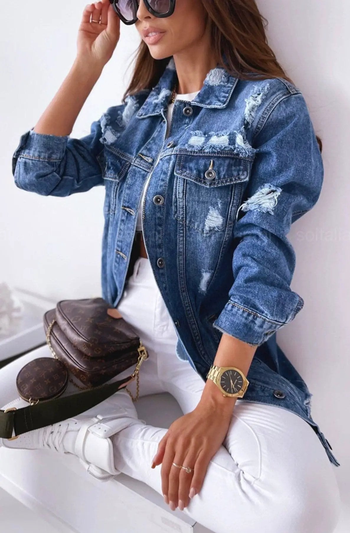 Gia Longline Ripped Denim Jacket by Clarissas Boutique London