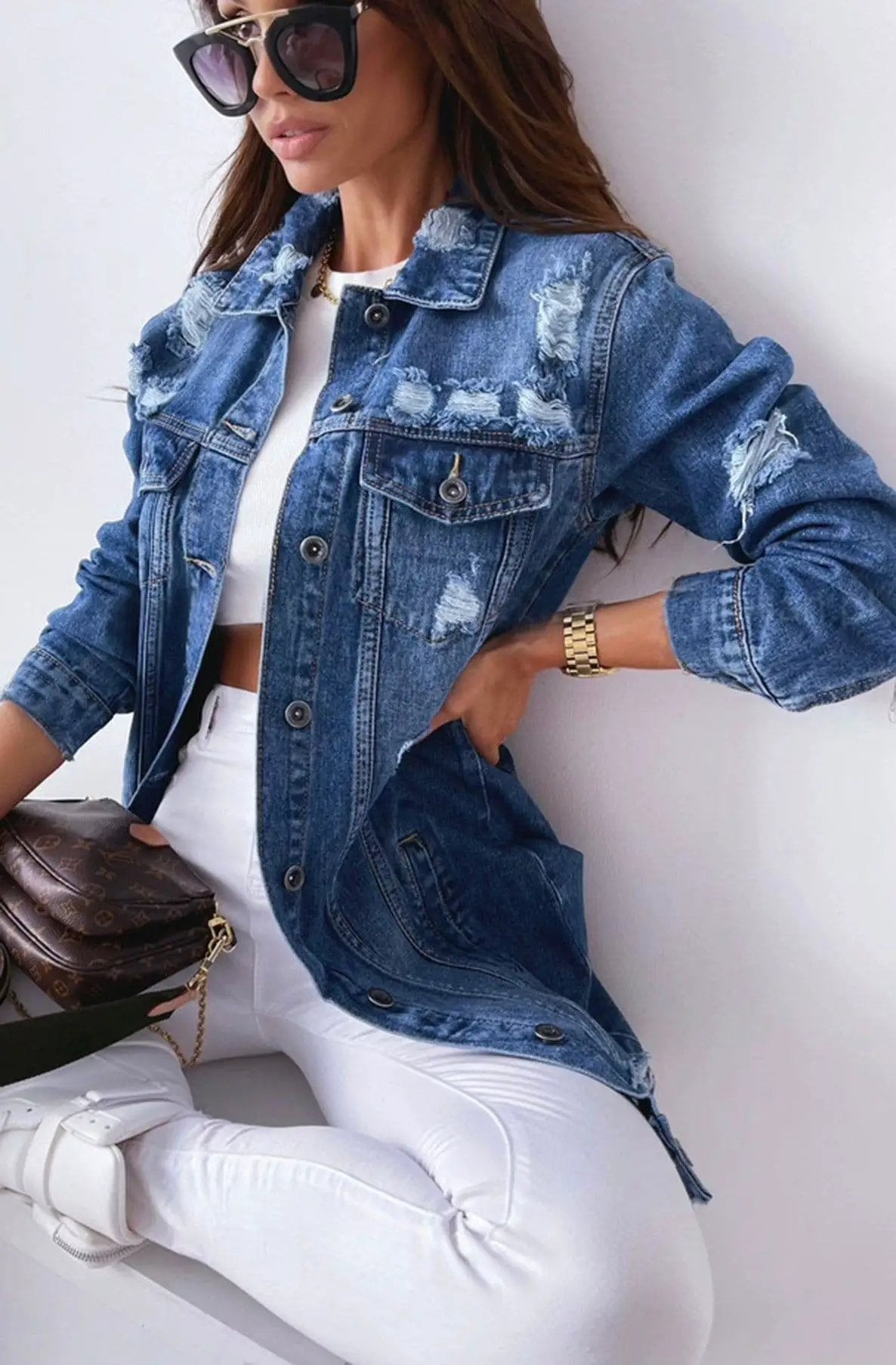 Gia Longline Ripped Denim Jacket by Clarissas Boutique London
