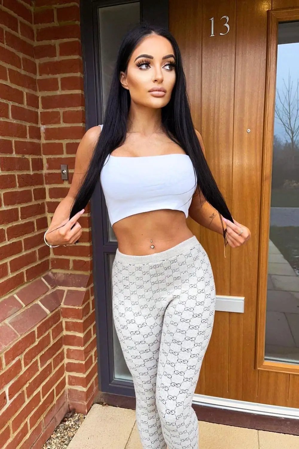Giselle Beige GG Inspired Woven Knit Body Hugging Stretch Leggings by Clarissas Boutique London