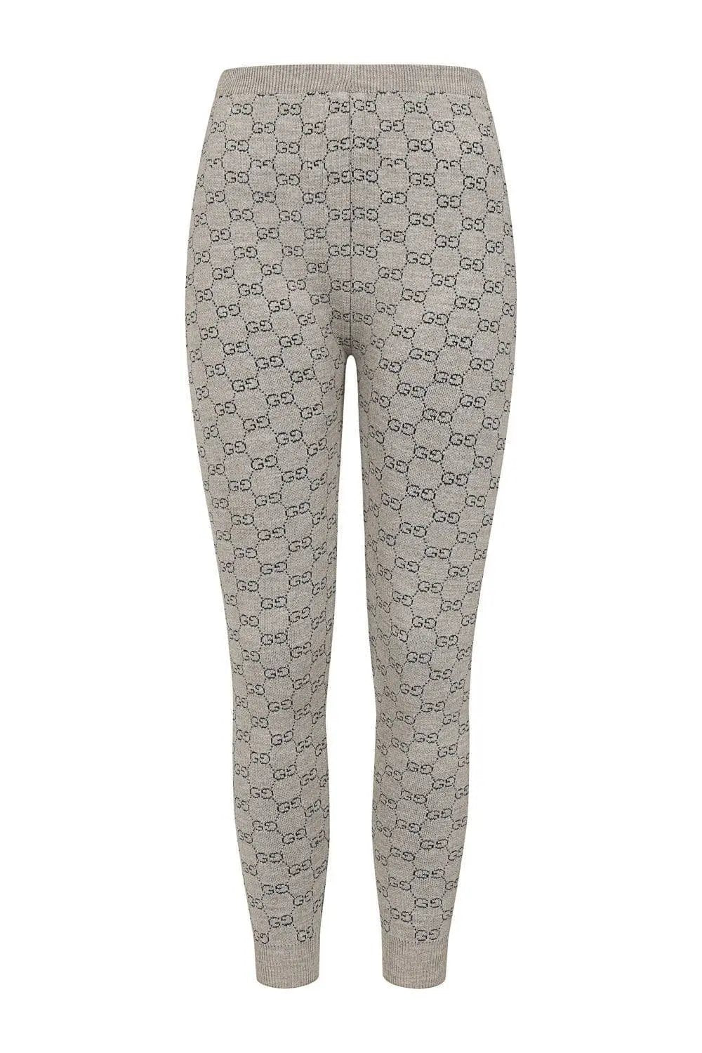 Giselle Beige GG Inspired Woven Knit Body Hugging Stretch Leggings by Clarissas Boutique London