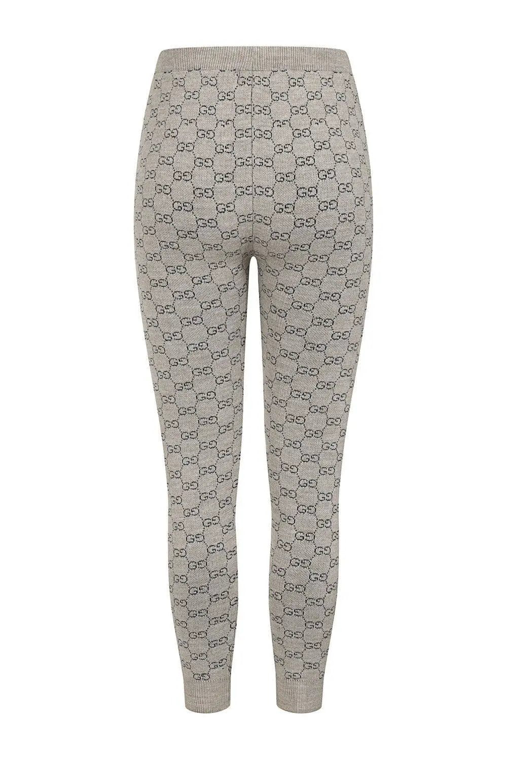 Giselle Beige GG Inspired Woven Knit Body Hugging Stretch Leggings by Clarissas Boutique London