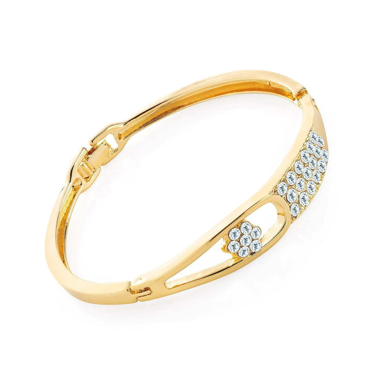 Gold colour crystal hinge bangle. by Clarissas Boutique