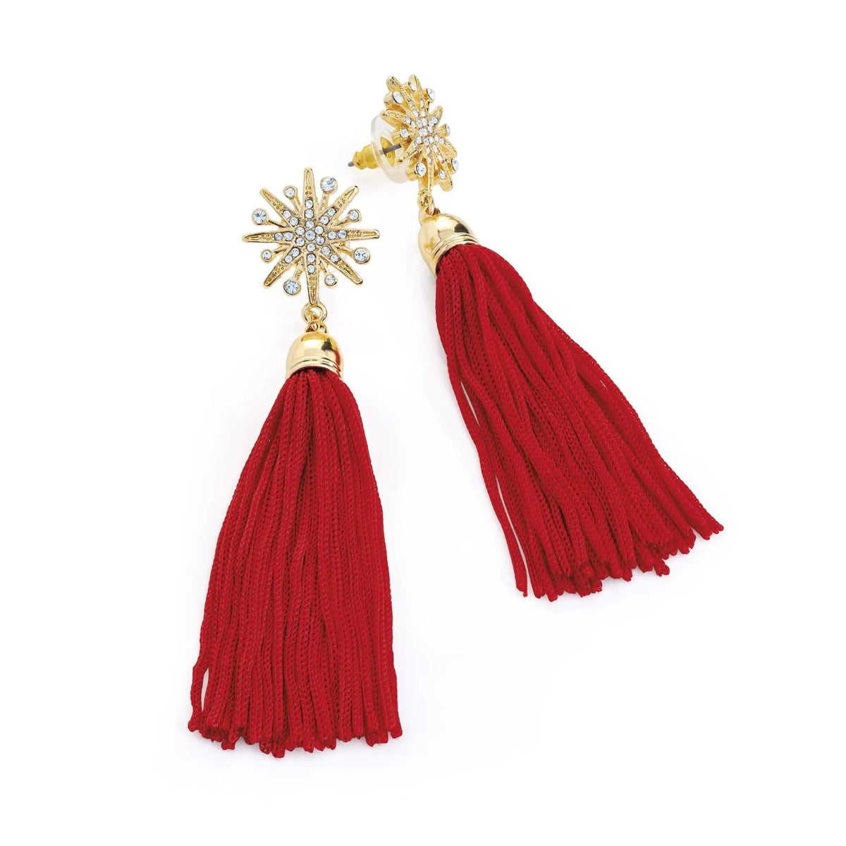 Gold colour crystal red tassel earring. ER32942 by Clarissas Boutique