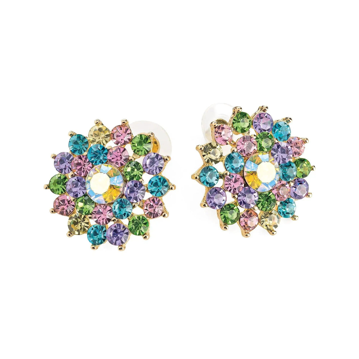 Gold colour multi pastel crystal stud earring. by Clarissas Boutique
