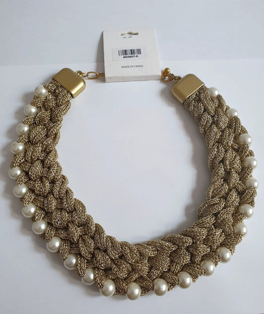 Gold Colour Necklace With Pearl. by Clarissas Boutique
