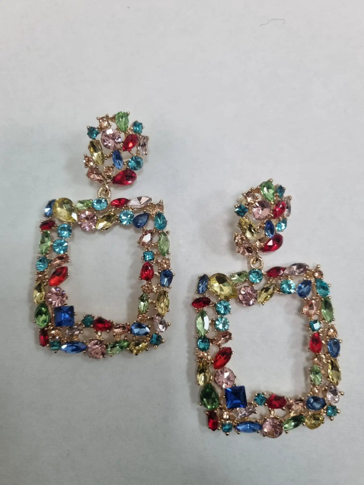 Gorgeous Multicoloured Diamante Square Drop Earrings by Clarissas Boutique