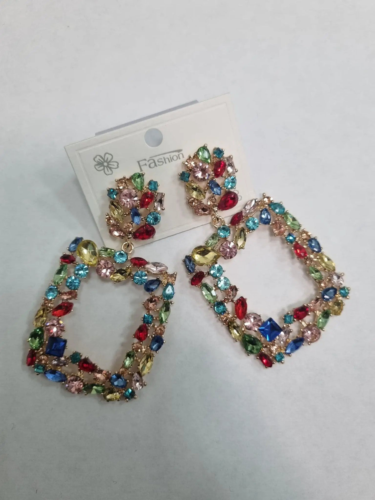 Gorgeous Multicoloured Diamante Square Drop Earrings by Clarissas Boutique