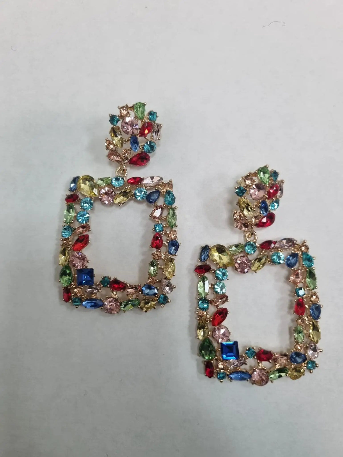 Gorgeous Multicoloured Diamante Square Drop Earrings by Clarissas Boutique