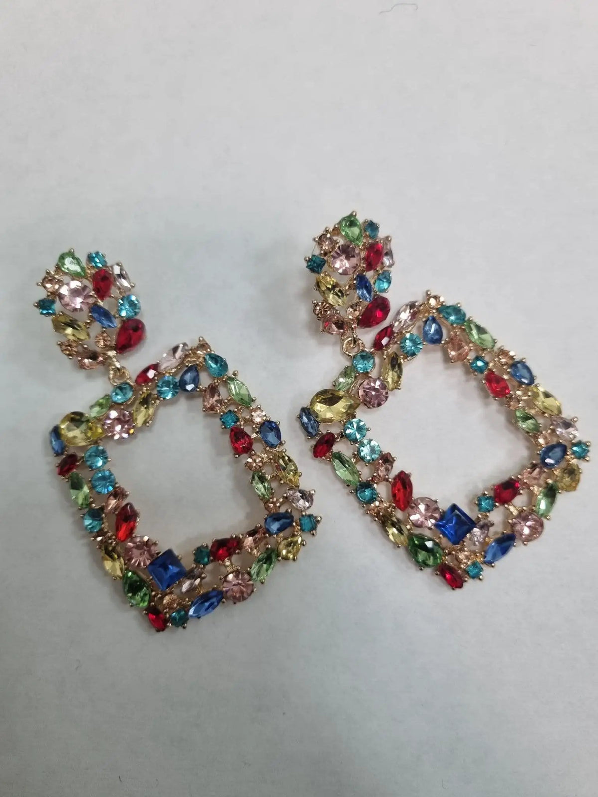 Gorgeous Multicoloured Diamante Square Drop Earrings by Clarissas Boutique