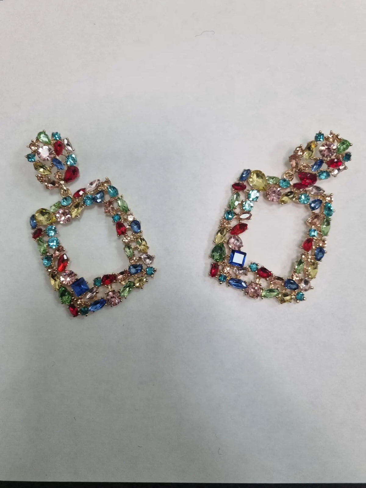 Gorgeous Multicoloured Diamante Square Drop Earrings by Clarissas Boutique