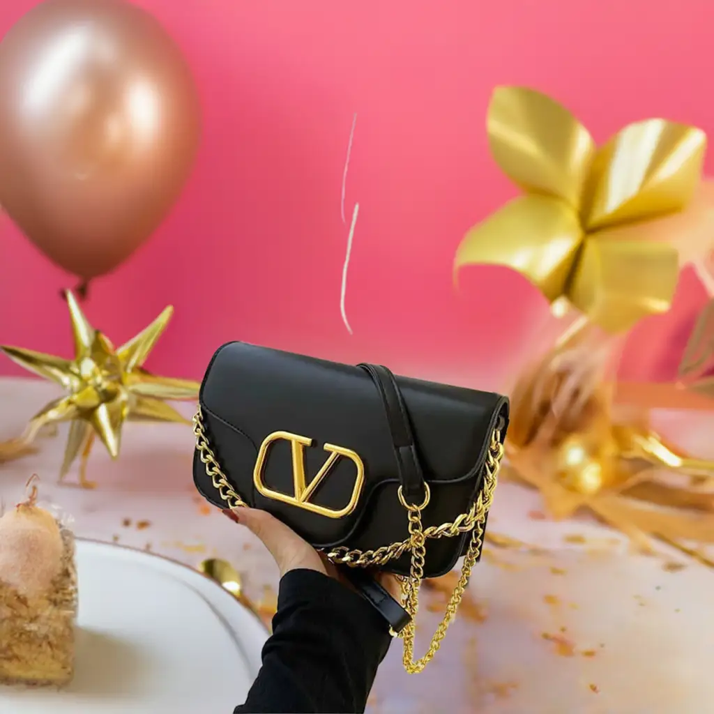 Black - V BUCKLE CLUTCH BAG- by Clarissas Boutique London