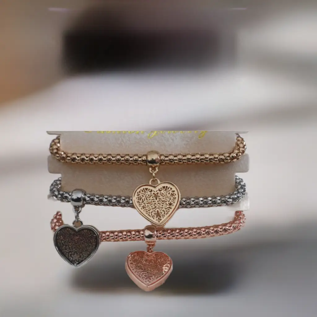 3 - Heart Charm Elasticated Bracelets by Clarissas Boutique London
